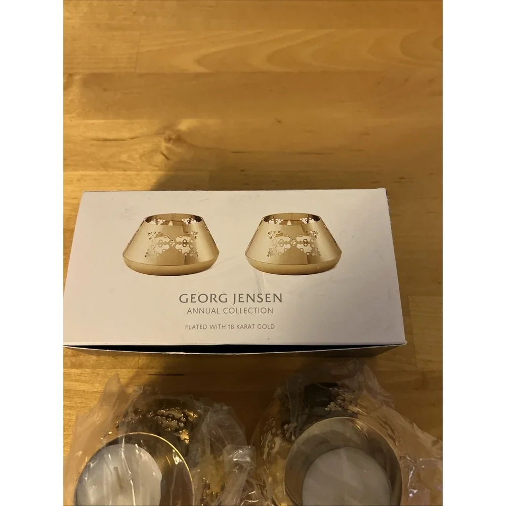 Georg Jensen 18k Gold Plated Hand Polished Gold-Plated Tea Light Traberg Stars